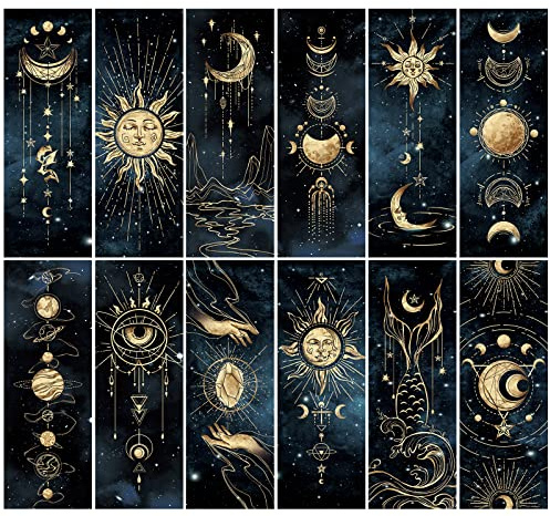 12 PCS Cool Night Sky Bookmark, Bookmarks for Book Lovers, Bulk Bookmarks for Men, Unique Book Mark for Boys, Girls, Students, Classroom Gifts, School Prize, Reading Present