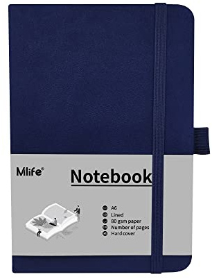 Mlife A6 Klein Journal Notizbuch, 192 Seiten, A6 Notizbücher Mini Hardcover mit elastischem Verschlussband und Falttasche (Blau)