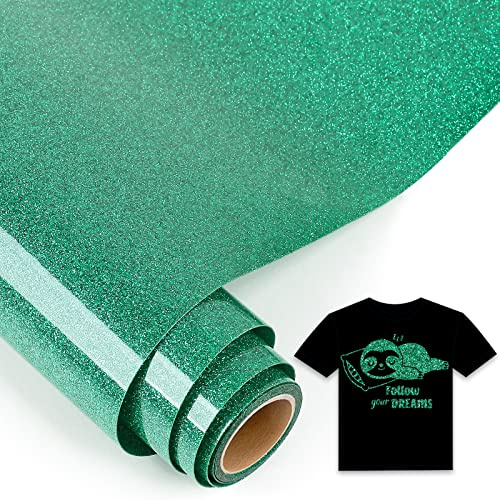IModeur 5Ft Plotterfolie Textil Glitzer Grün, 30,5 x 152,5 cm Flexfolie Plotter Textil Grün für Silhouette Cameo, Kleidung, Mützen, Hosen, andere Stoffe