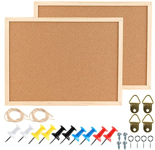 SEUNMUK 2 Pack 30 x 40 cm Large Cork Board, Cork Notice Boards A3 Pinboards with Push Pins Bulletin Boards for Wall Hanging and Office Need