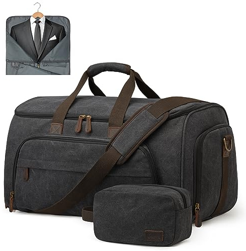 S-Zone Bolsa de Ropa Unisex 2 en 1 Convertible de Lona, Bolsa de Traje, Bolsa de Ropa con Neceser para Viajes, escapadas, Viajes de Negocios, Almacenamiento, Negro, Extra-Large, Vintage