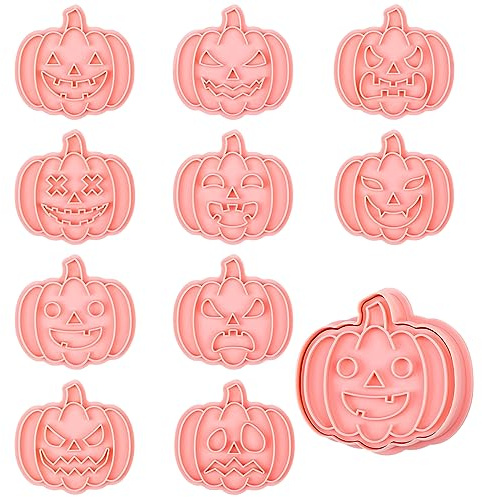 Kiiwah 10 Piezas Moldes para Galletas Niños Halloween, Cortadores de Galletas de Calabaza 3D, Moldes de Galletas de Dibujos Animados para Cookie Galleta Pastry