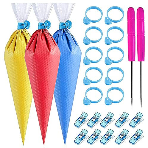 Lodokdre Pack of 122 Triple Syringe Bags - 100 Pieces Disposable Syringe Bags for Sugar Casting/ Decorating - Cake Decorating Tools