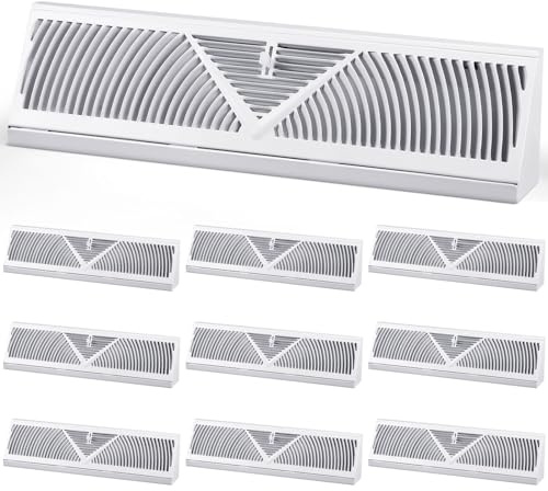 Yaocom 10 Pack Baseboard Register Vent 18 Inch Duct Opening Size Vent Covers for Home Floor Diffuser Wall Corner White Baseboard Air Covers, Smooth air Adjust Lever, Heavy Duty Steel, Easy Install