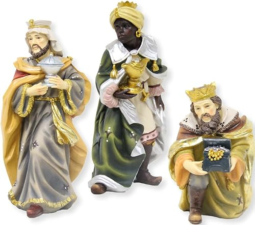 FADEDA 3 figuras de belén pintadas a mano, 3 unidades, altura de 11 cm, decoración de mesa de Navidad, accesorios para pesebre