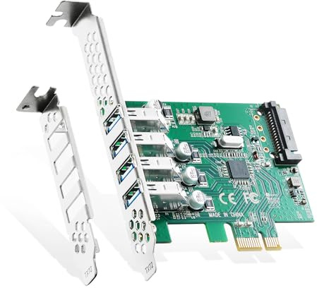 Binardat Carte d'extension PCIE vers 4 ports USB 3.0, auto-alimentée, support à profil bas, adaptateur de contrôleur de hub USB3 pour Windows 10/11