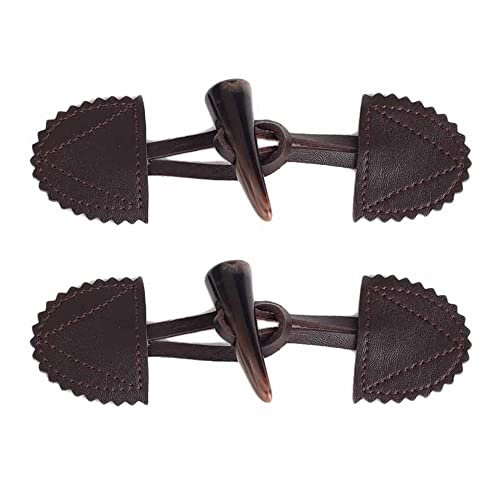 KeuLen Broschenknöpfe, Hemdenknöpfe, 2 Stück, Lederknopfverschluss, Knebelknöpfe, Hörner, Schnalle, Zubehör for Mantel, Jacke, Reisetasche, Nähen, Heimwerken, Basteln, Schwarz (Color : Coffee)