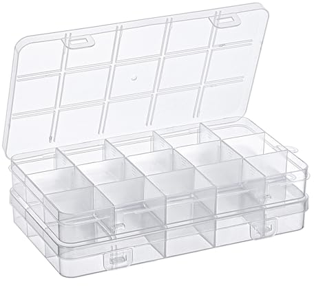 MumdoYAL 2 Stück Sortierboxen Für Kleinteile，sortierkasten，aufbewahrung bastelmaterial，mit 15 Fächern und Deckel zur Aufbewahrung von Ohrringen,Perlen,Schrauben