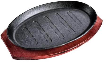 Colcolo Griddle Steak Fry Plate Teppanyaki Grill Pan with Bamboo Tray Steak Serving Plate Fajita Pan for Kitchen Induction Cookware, 12inch