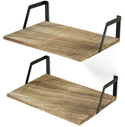 SRIWATANA Wandregal Breite Holz und Metall 2er Set, Regal Wand 42x32x12 cm Moderne Dekoration Hängeregal für Wohnzimmer, Badzimmer, Schlafzimmer, Büro, Küche(Schwarz)