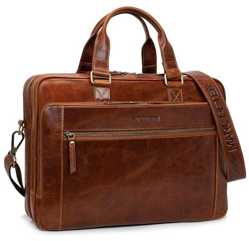 Marc Peter® Laptoptasche Seattle I Leder Umhängetasche für 15.6 zoll Laptop I Aktentasche für Notebook I Bräune Tasche für Damen und Herren