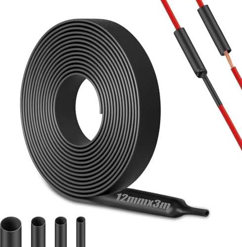Mbsomnus 4:1 Gaine Thermoretractable Noire Ø 12mm 3M de Longueur Gaine Thermorétractable Etanche au Mètre Gaine Thermo pour l'isolation de Câbles Connexions Soudées