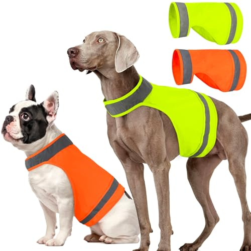 2 Pack Dog High Vis Vest, Blaze Safety Dogs Reflective Coat for Hunting | Lightweight Breathable Dogs Walking Vest Hunting Warning Coat for Outdoor, Prevents Hunting Accidents, Blaze Orange+Green, XL
