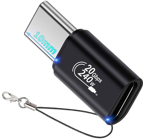 Adaptador USB-C Macho 10mm Punta a USB-C Hembra, PD 240W, 20Gbps, Vídeo 4K | para iPhone 17 16 15 Serie, Galaxy S26 S25 S24 S23 Z Flip, Pixel 10 10a 9 9a 8 Pro y Dispositivos Type-C con Puerto Profundo