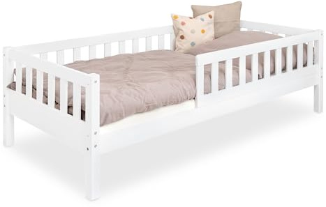 Ehrenkind® Kinderbett Lille | Kinderbett 90x200 cm mit abnehmbaren Rausfallschutz aus Massivholz FSC® zertifziert | Jugendbett 90x200 Weiß
