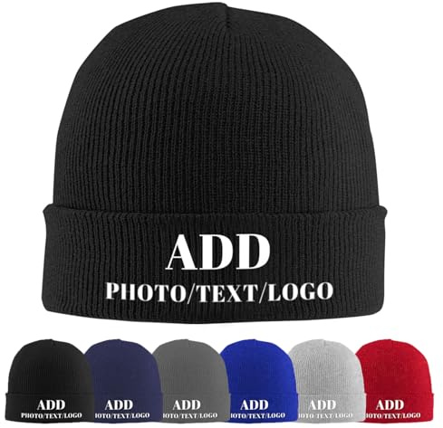 LLLGSH Personalisierte Beanie, Personalisierte Text & Foto & Logo Winter Strickmütze Hüte, Individuell gestrickte Beanie, Unisex Mützen Herbst Winter Gestrickte Warm