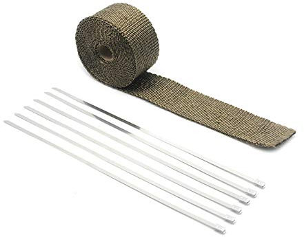 Hitzeschutzband,Hitzeschutzband Auspuff 5 cm * 5m 10m 15m Ti/Schwarz Auspuff Whar Wrap Wurfwalze für Motorrad Fiberglas Hitzeschild Klebeband mit rostfreien Krawatten(10M Ti)
