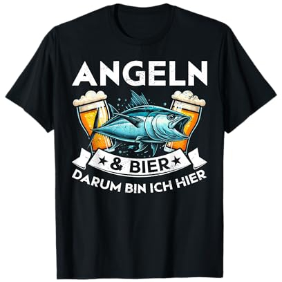 Angeln & Bier Darum Bin Ich Hier Fischer Bierchen Fischerhut T-Shirt