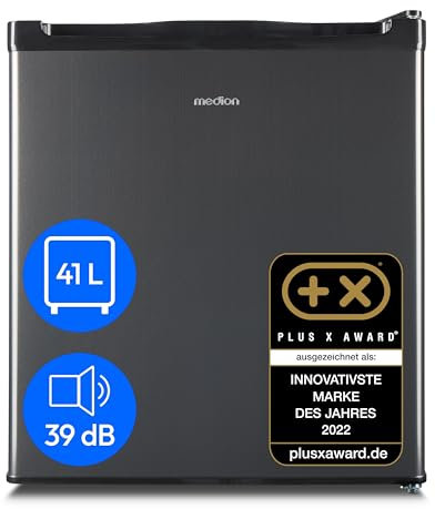 MEDION Mininevera (compartimento para hielo, 41 litros de capacidad, pequeña, patas regulables en altura, para bebidas heladas, bisagra de puerta intercambiable, MD37724)