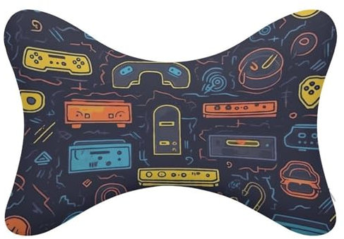 2Pcs Car Neck Pillow Game Video Gaming Pattern Car Headrest Pillow Ultra Comfortable Soft Car Seat Pillow Head Rest Cushion Universal Breathable Removable Headrest Pillow for Driving, Traveling, Home