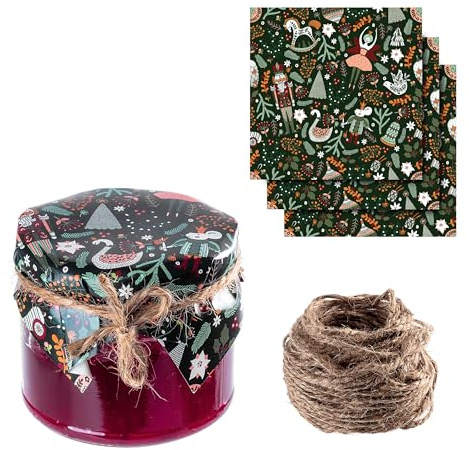 KADAX 10er Set Schmuckdeckchen für Einmachgläser Weihnachtliche – Marmeladendeckchen aus Papier mit Jutekordel | Dekorativ & Geschenkfertig
