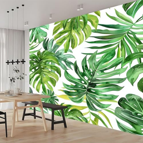 Papier Peint Panoramique Monstera Délicieuse 350x256 cm 3D Papier Peint Intissé Plantes Tropicales Photo Trompe l'oeil Poster Geant Mural Salon Chambre Enfant Chambre Décoration Murale a.3189