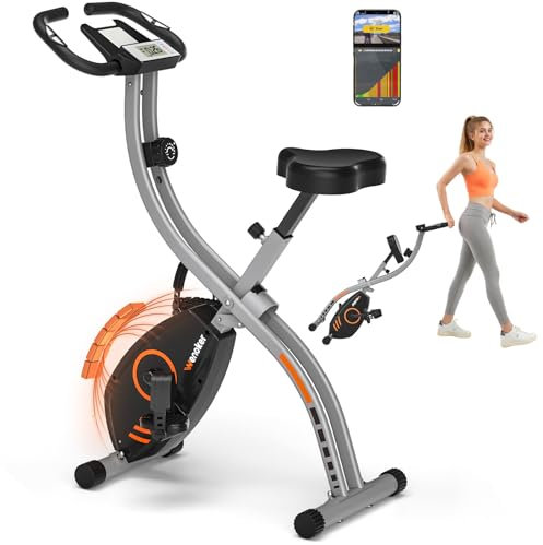 Exercise Bike Foldable with 16-Level Magnetic Resistance LCD Display Compact Folding Stationary Bike for Home Gym Workout Supported App