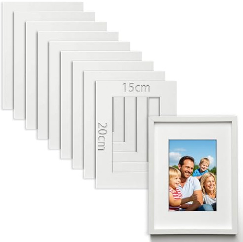 TXXATX 10 Pezzi Passepartout 15x20 cm, Misura Interna 9x14 cm Bianco | Spessore di 1,5mm, per Cornici, Foto, Quadri, Stampe D'Arte