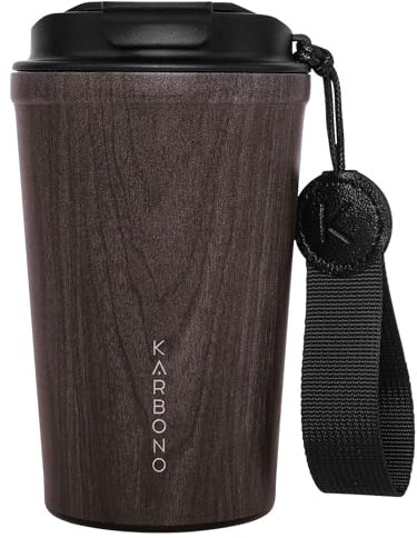 Karbono | Vaso Termo Café para llevar 400ml - Vaso Termico Antigoteo, Acero 18/10 | 316 - Taza Termica acero inox sin BPA Hermético Antiderrames para Café Frío y Caliente, Leche y Té (Nordic Oak)