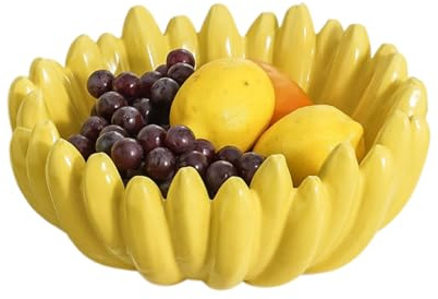UIYIHIF Frutero de Cerámica con Forma de Plátano Amarillo de 10,6 Pulgadas, Plato Creativo de Frutero para Ensalada, Postre, Merienda, Lindo Plato para Servir, Tazón de Comida para