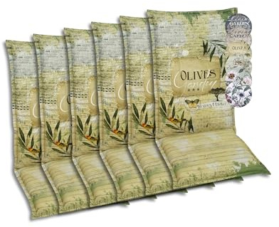 GO-DE Textil Bequeme und attraktive Polsterauflagen für Hochlehner-Gartenstühle (6er-Set, Olive grün, Hochlehner)