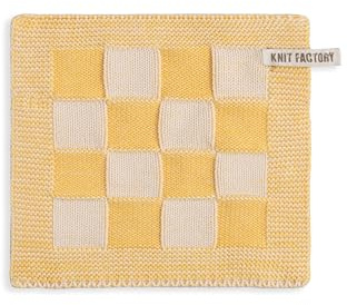 Knit Factory - Topflappen Block - Ecru/Gold - 23x23 cm | Hitzebeständige Lappen - Schutzlappen zum kochen - Küchenzubehör - Kochlappen - Traditioneller look