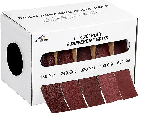 Schleifpapier Rolle - 6m x 25mm Schleifpapier 5 Körnung 150, 240, 320, 400 und 600, Schleifpapierrollen mit Spenderbox, Schleifpapier Set für Handschleifer zum Holz Metall