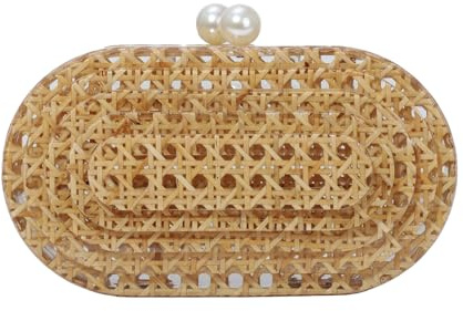 Jywmsc Pochette en Rotin Acrylique pour Femmes Formal Sac de soirée perlé Sac à Main D'été pour la plage Sac à Bandoulière en Osier
