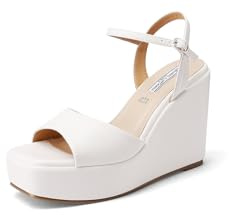 QUEEN HELENA Chaussures compensées à talons hauts Sandales Hautes avec Plateau Casual Femme ZM9914, Blanc, 40 EU
