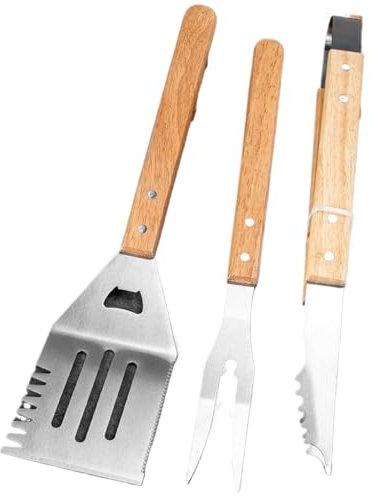 Barbecue da Esterno, Set di Utensili per Barbecue, forchetta e Pala, Morsetto, Set di Tre Pezzi, griglia combinata