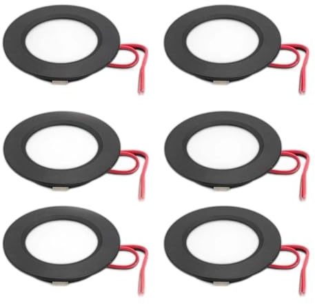 RUEHALF 6x Slim LED Skåpbelysning 3W 12V DC Infälld LED Downlight Underskåpsbelysning 55mm RV Camper Skåpbelysning Solcellsbelysning(Black Shell,Warm White 3000K)