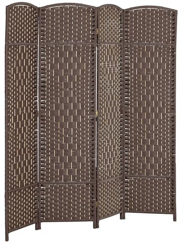 HOMCOM Paravento Interni in Legno, 4 Pannelli, 180 x 180 cm, Divisorio Pieghevole per Soggiorno, Camera da Letto, Casa, Marrone