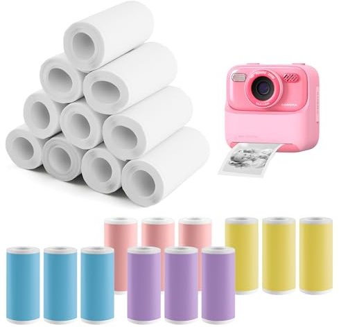 Zosenyer 22 Rollen Thermopapier Kinderkamera, Thermorollen 57 x 25mm, Thermopapier Selbstklebend 1Roll/3M, Mini Drucker Sticker, Thermodrucker Nachfüllpapier für Kinder Sofortbildkameras, Fotodrucker