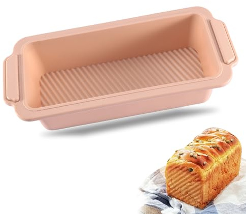 Techchii Silicone Loaf Tin, 28x12x6.5cm Bread Tin BPA-Free Silicone Baking Trays Rectangle Moulds, Non-Stick and Quick Demoulding (Pink)