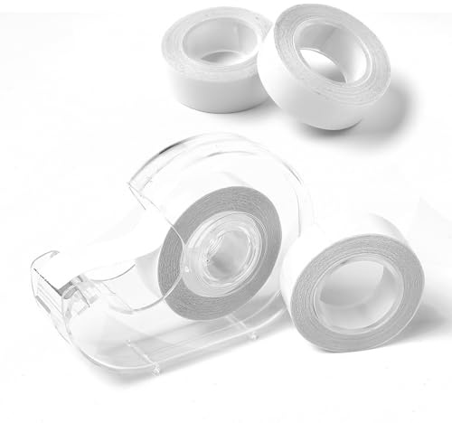 HUATEEN Ruban Adhésif Double Face pour Le Corps,4 Rouleaux de Ruban Adhésif Transparent avec Dévidoir 5 Mètres Chacun pour Robes Soutiens-Gorge Ruban Adhésif pour Seins Hijab et Autres Vêtements