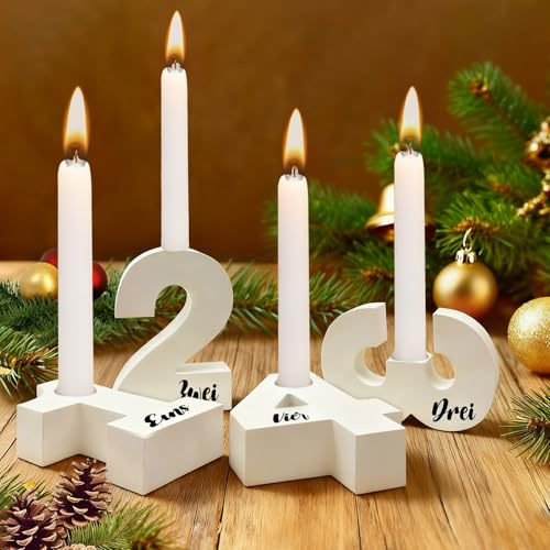 4 Stück Adventszahlen Kerzenhalter, Adventszahlen Adventskranz, 1 2 3 4 Zahlen Kerzenständer, Advent Zahlen Kerzenhalter für Adventskranz Tischdeko Weihnachtsdeko Weihnachten Geschenk