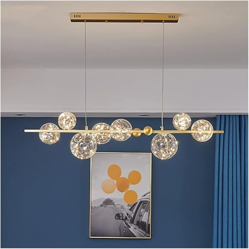Lámpara de araña LED Dorada/Negra, iluminación de Cristal Transparente con Burbujas, lámpara de Estrella, Compatible con Sala de Estar, Comedor, Dormitorio, iluminación de Lujo (D100 cm) lámpara