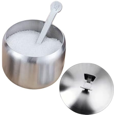Azucarero De Acero Inoxidable | Tarro De Condimentos Para Café Con Tapa Y Cuchara - Bote de Almacenamiento de Sal y Pimienta de Acero Inoxidable, para Organización de Cocina en Barbacoa y Picnic