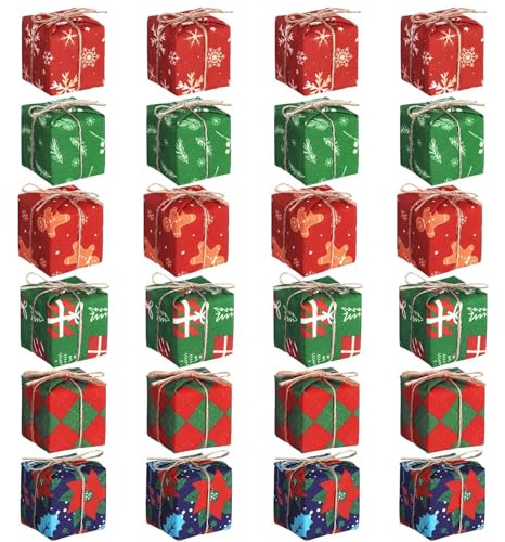 Deko Geschenkpäckchen, 24 PCS Christbaumschmuck, Kleine Geschenkboxen Weihnachtsbaum Hängen, kleine Geschenke Deko, Miniatur Geschenkboxen Weihnachtsornamente, für Weihnachtsdekoration (C)