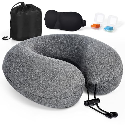 Kulamo Oreiller de Voyage pour Avion, Coussin de Nuque pour Voyage, Oreiller de Voyage en Mousse à Mémoire de Forme pour Adultes, Oreiller de Vol Réglable et Compact, pour Avion et Train (Gris)