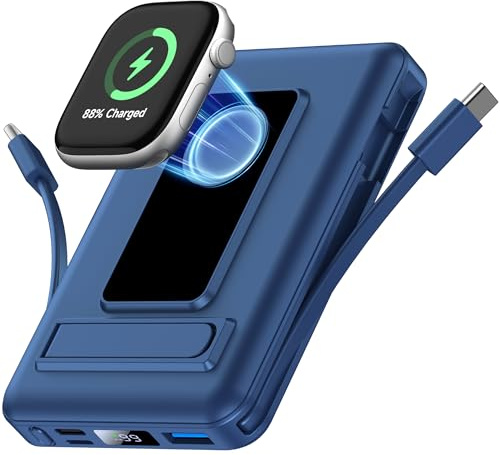 Vexnara für Magsafe Powerbank, 10000mAh Magnetische Kabellose Power Bank für iPhone, 20W Schnelllade Externe Akkupack Wireless mit LED Display für iPhone Air/17/16/15/14/13/12 und Alle Apple Watch