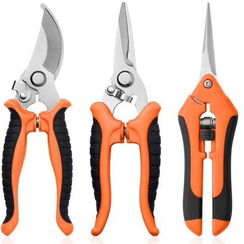 3 Pack Garden Pruning Shears, Stainless Steel Shears, Gardening Shears Scissors Pruning Shears for Gardening Tools (3PCS Orange and Black)