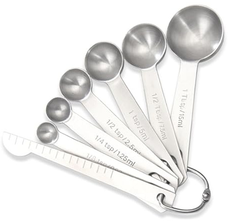 7 Pcs Stainless Steel Measuring Spoons Set, Metal Measure Spoons, Table Spoon Measuring Spoon for Coffee, Teaspoon Scoop, Includes 1/8, 1/4, 1/2, 1 TSP, 1/2 Tbsp, 1 Tbsp, Food Grade
