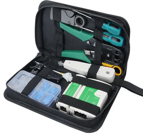 COEWUR 12 en 1 Kit Outils Réseau Professionnel Testeur de Network | Pince à sertir RJ45/RJ11, Kits d'Outils de Réparation d'Ordinateur Net pour Réparation Réseau LAN et Câblage Ethernet